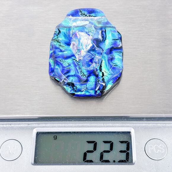 Vintage Artisan Dichroic Blue Iridescent Abstract Glass Pendant - Picture 5 of 6